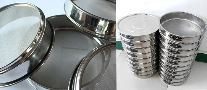 標(biāo)準(zhǔn)土壤篩，篩框與篩網(wǎng)展示圖。