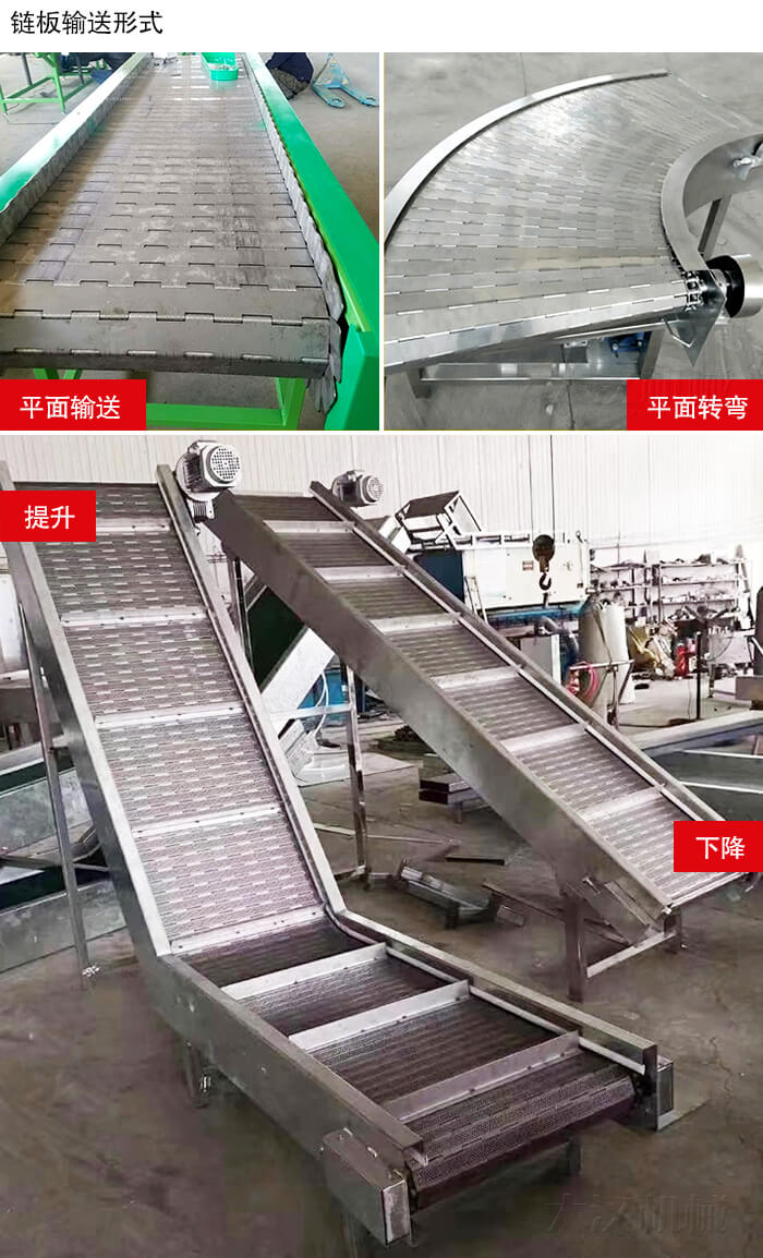 鏈板輸送機平面輸送，平面拐彎，提升等運行現場圖片